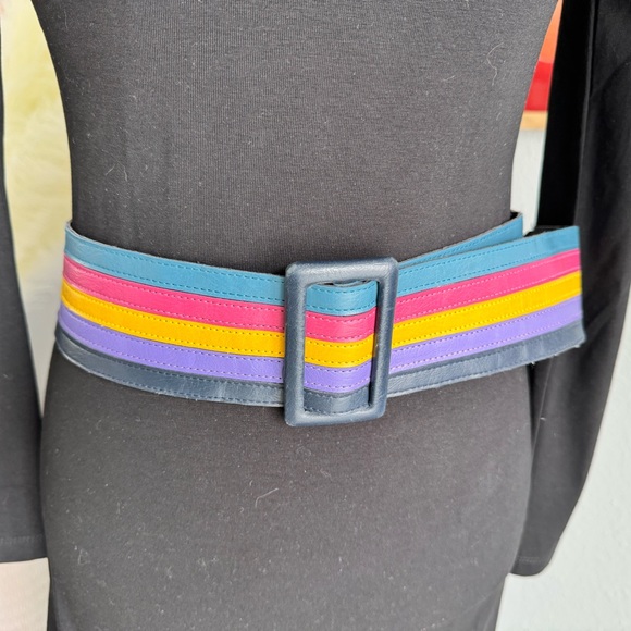 Colorful Striped Wide Faux Leather Belt main image 7